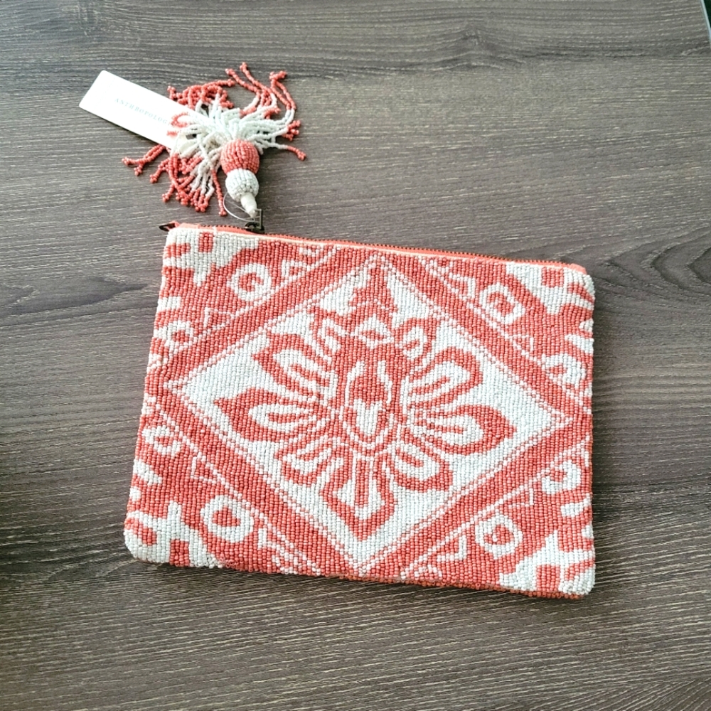 NWT Anthropologie Augusta Beaded Tassel Party 8x10 Clutch Bag